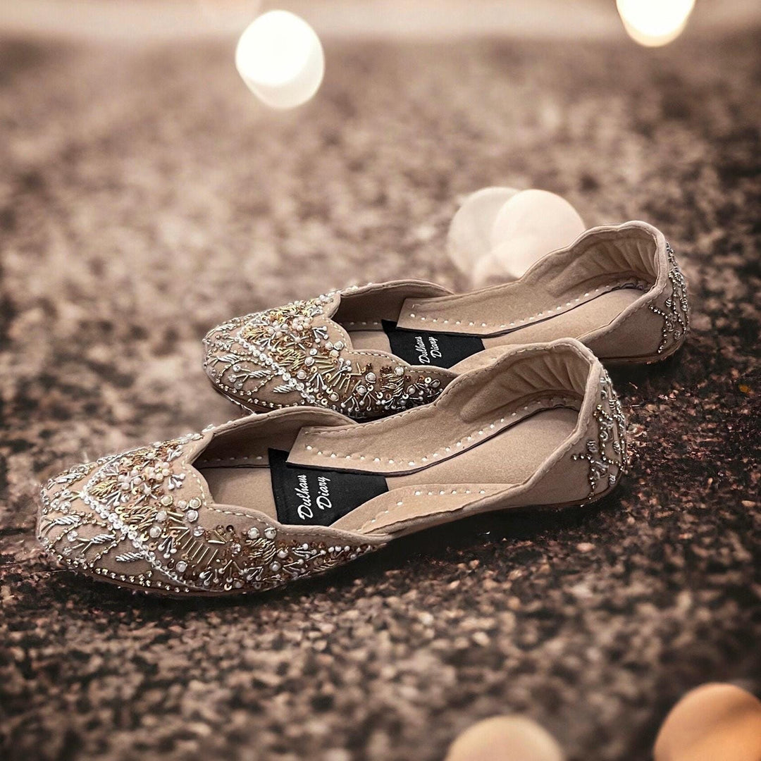 Handmade Bridal Khussa: Gold Beaded Punjabi Jutti, Wedding Shoes
