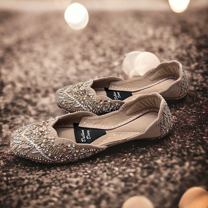 Handmade Bridal Khussa: Gold Beaded Punjabi Jutti, Wedding Shoes