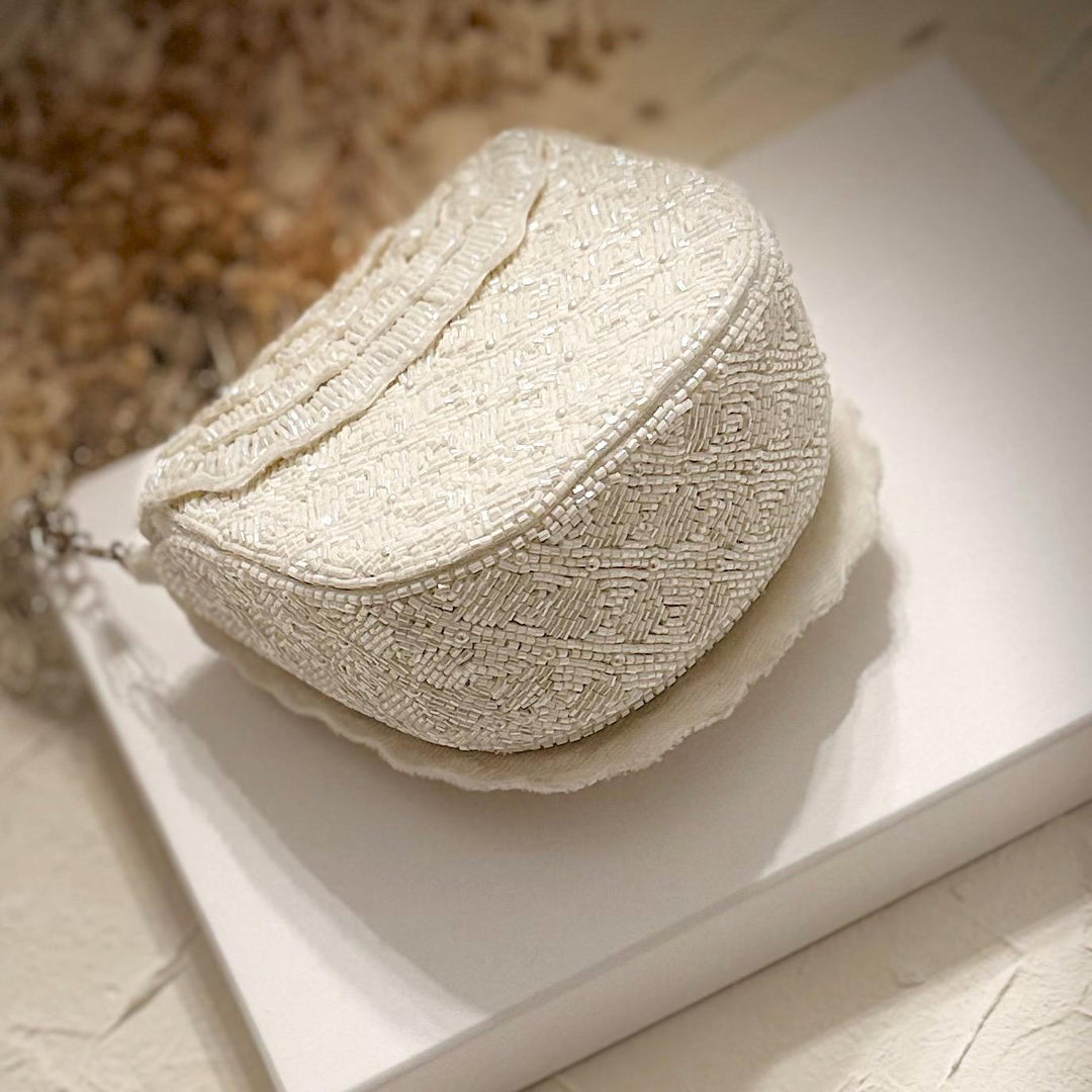 Ivory Beaded Bridal Clutch: 3D Flower Wedding Evening Bag
