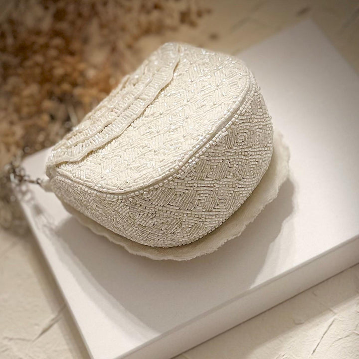 Ivory Beaded Bridal Clutch: 3D Flower Wedding Evening Bag