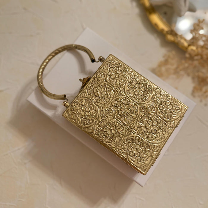 Brass Beauty | Gold Plated Statement Antique Clutch Made With Pure Brass