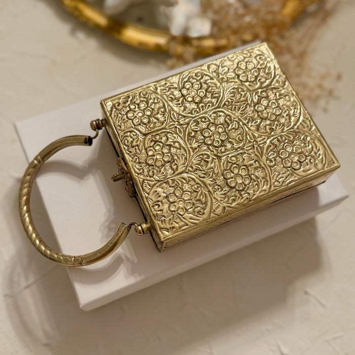 Brass Beauty | Gold Plated Statement Antique Clutch Made With Pure Brass