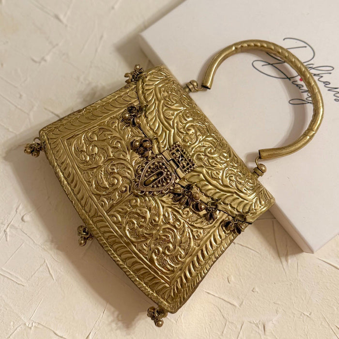Brass Clutch: Gold Statement Handbag, Indian Vintage Style