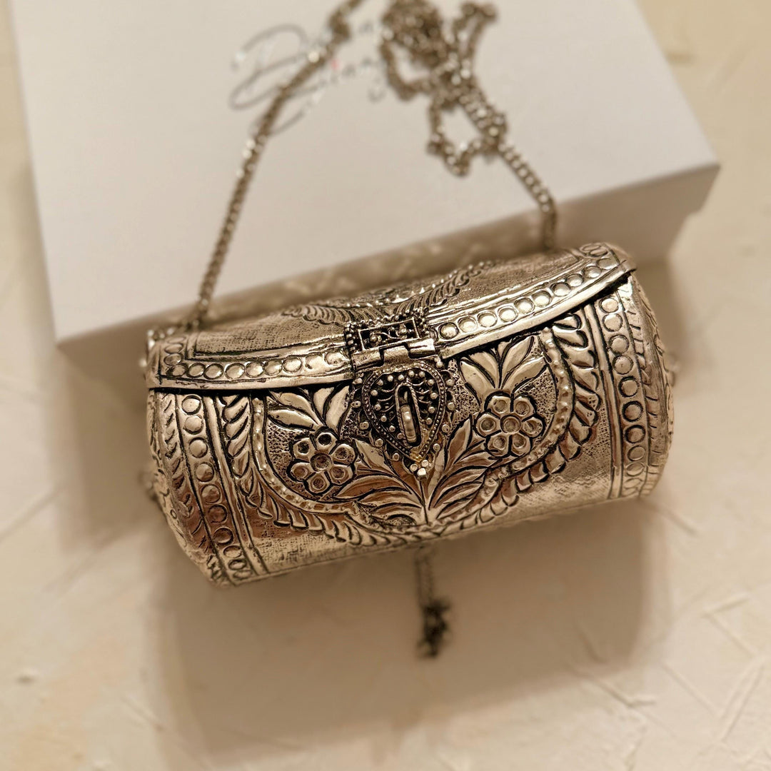 Silver Plated Brass Clutch: Vintage Style Crossbody Handbag