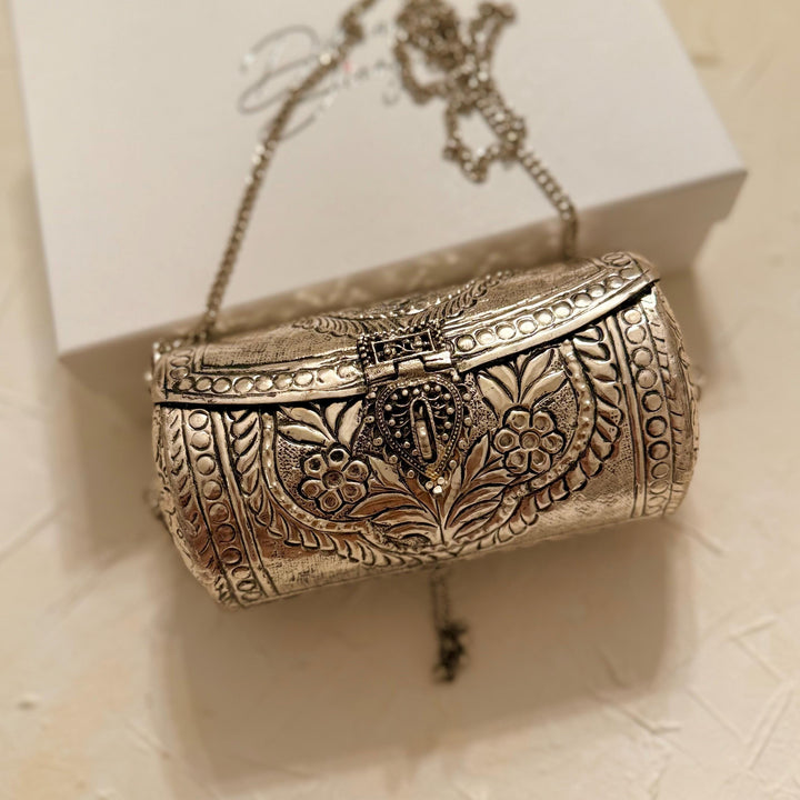 Silver Plated Brass Clutch: Vintage Style Crossbody Handbag