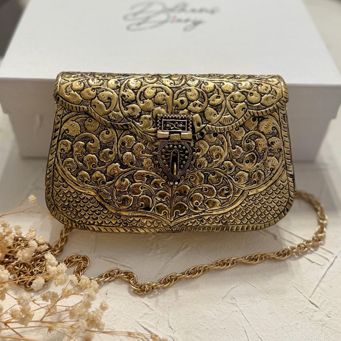 Gold Plated Vintage Style Brass Clutch