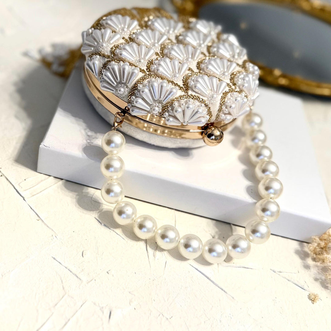 Handmade Beaded Pearl Bridal Clutch: Ivory Wedding Wristlet