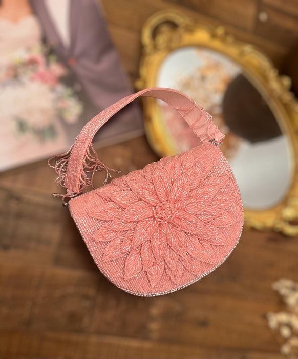 Beaded Pink Bridal Clutch: 3D Cutwork Flower Evening Bag