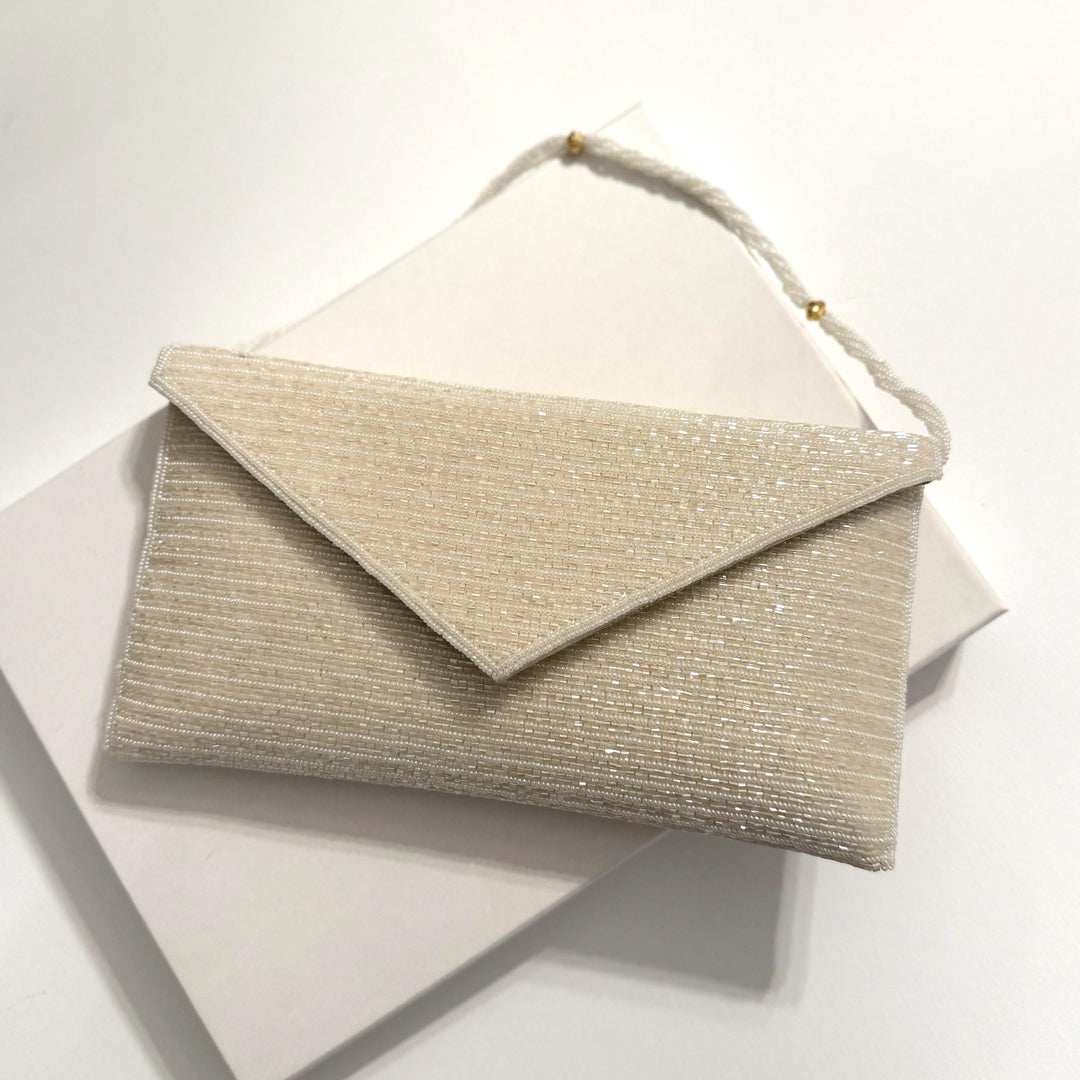 Ivory Beaded Bridal Clutch: Silk Envelope Wristlet