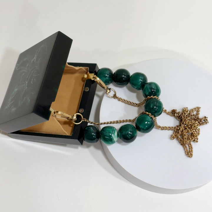 Emerald Green Resin Clutch: Beaded Strap Mini Evening Bag