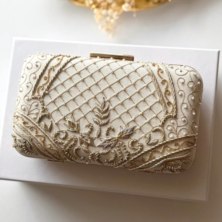 Ivory Beaded Bridal Clutch: Raw Silk Wedding Evening Bag