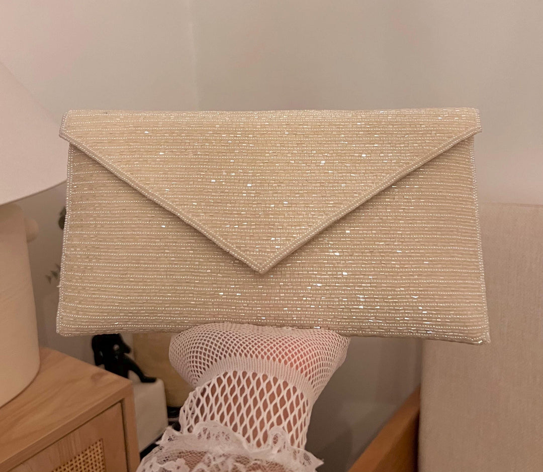 Ivory Beaded Bridal Clutch: Silk Envelope Wristlet