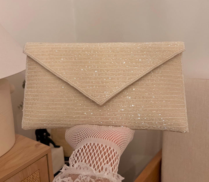 Ivory Beaded Bridal Clutch: Silk Envelope Wristlet