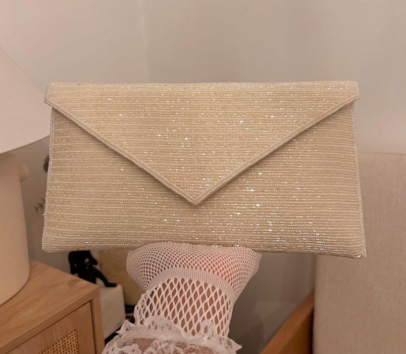 Ivory Beaded Bridal Clutch: Silk Envelope Wristlet