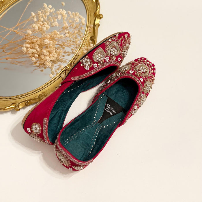 Red Velvet Bridal Khussa Jutti: Wedding Shoes