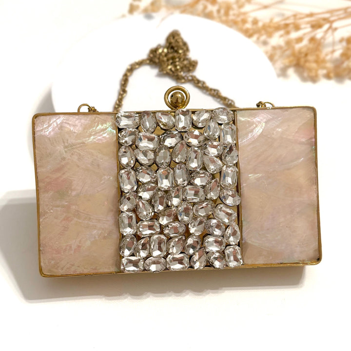 Mother of Pearl Bridal Clutch: Crystal Embellished Wedding Purse