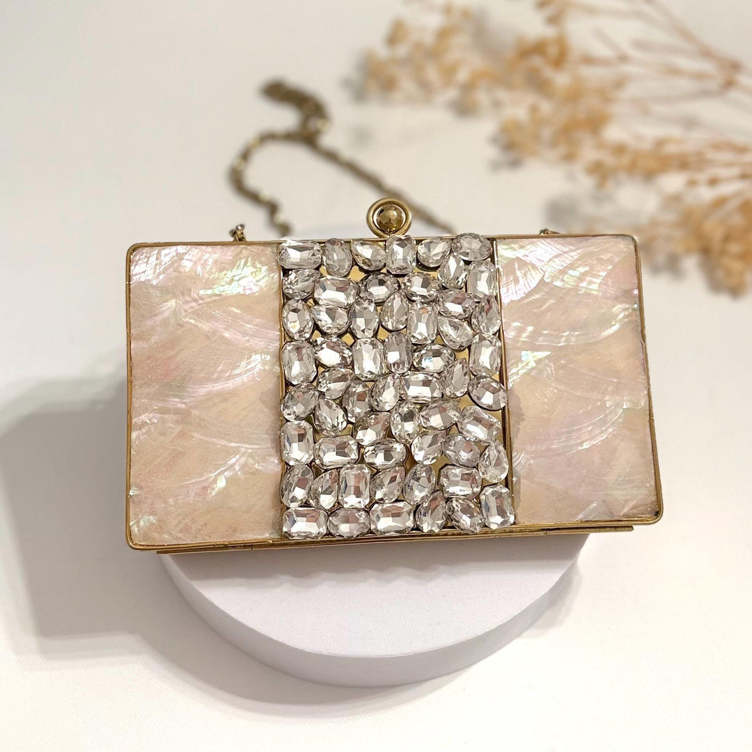 Mother of Pearl Bridal Clutch: Crystal Embellished Wedding Purse