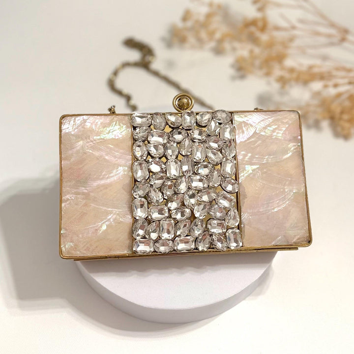 Mother of Pearl Bridal Clutch: Crystal Embellished Wedding Purse