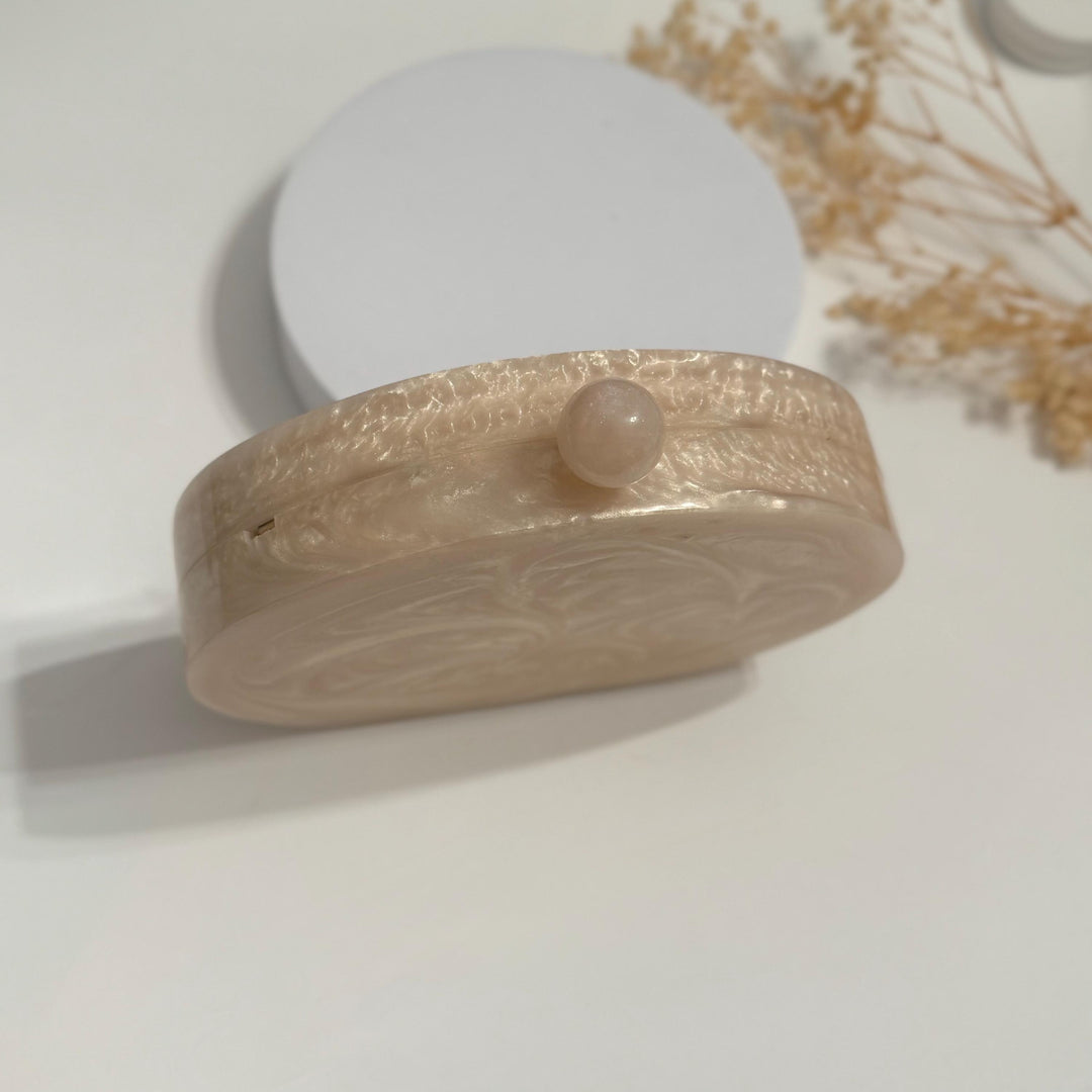 Purple Resin Bridal Clutch | Hand-Embroidered Evening Purse