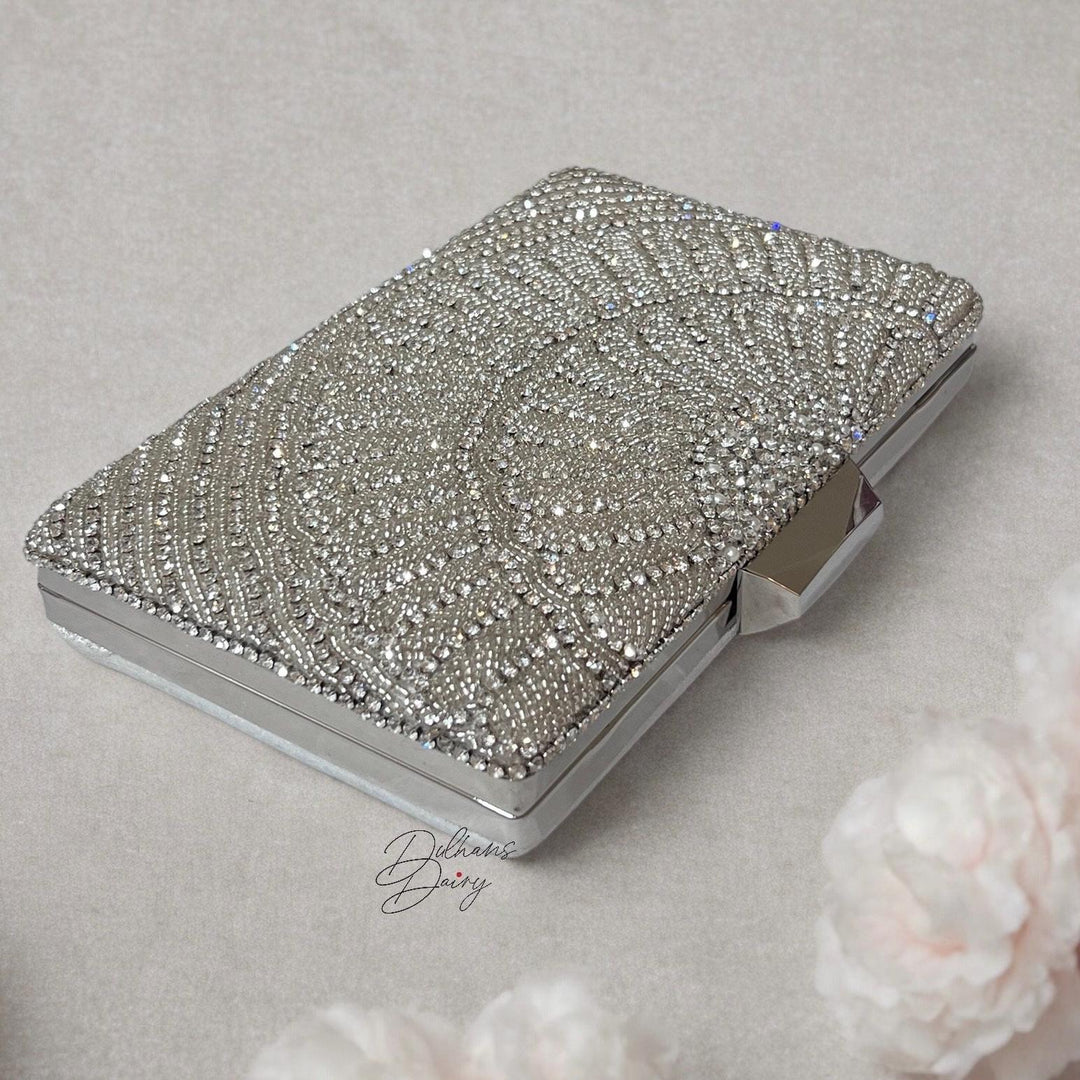 Handmade Crystal Evening Clutch: Ivory Beaded Bridal Purse