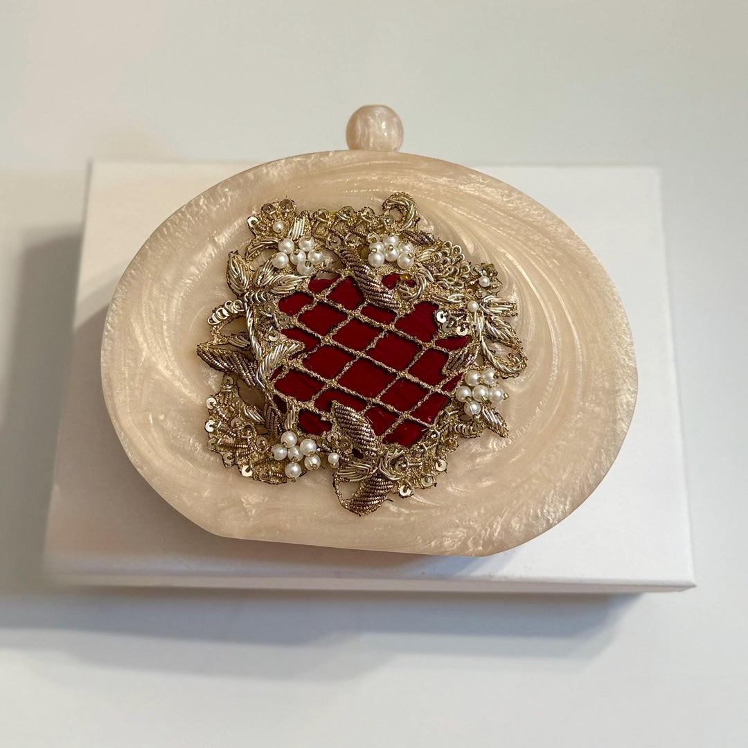 Maroon Bridal Clutch: Embroidered Resin Evening Bag