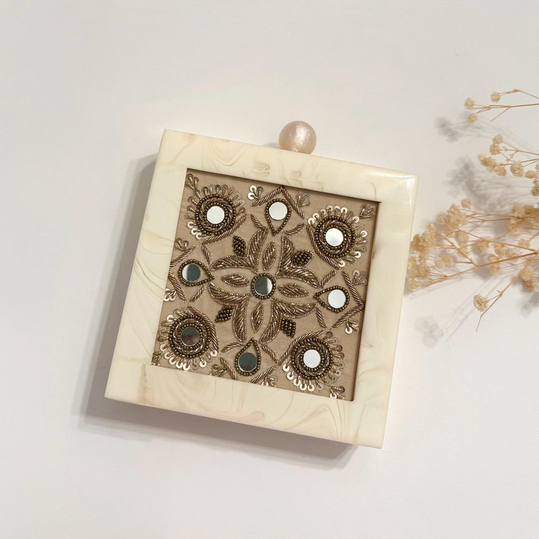 Mirror Work Bridal Clutch: Zardosi Beige Evening Bag