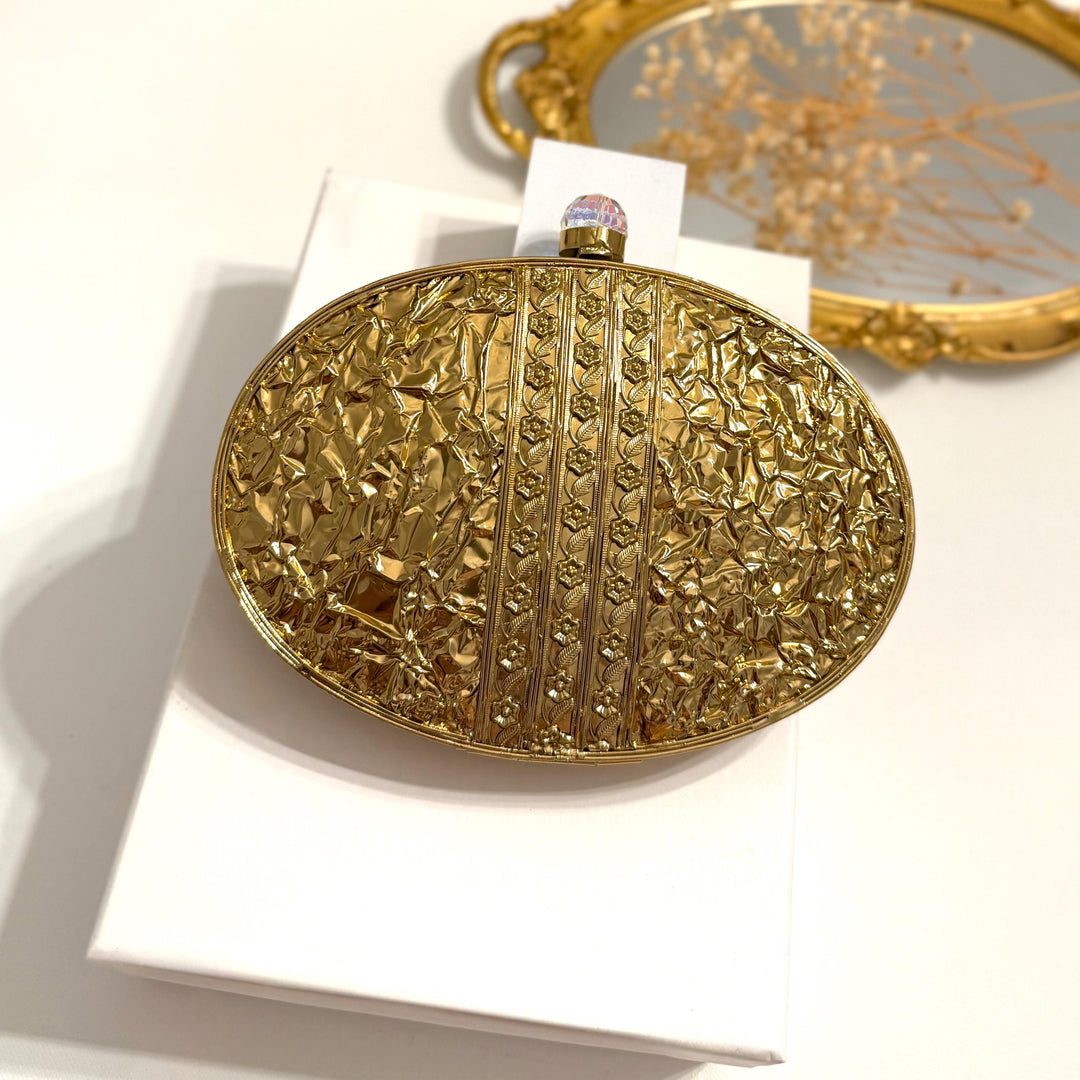 Gold Mother of Pearl Bridal Clutch | Brass Floral Evening Bag