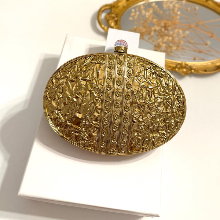 Gold Mother of Pearl Bridal Clutch | Brass Floral Evening Bag