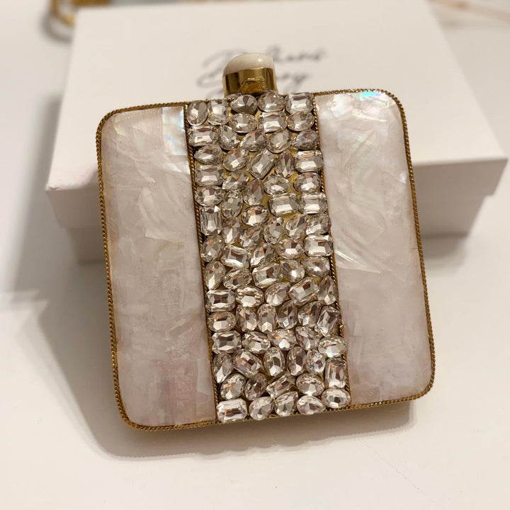 Gold Statement Clutch: Mother of Pearl & Crystal Evening Bag