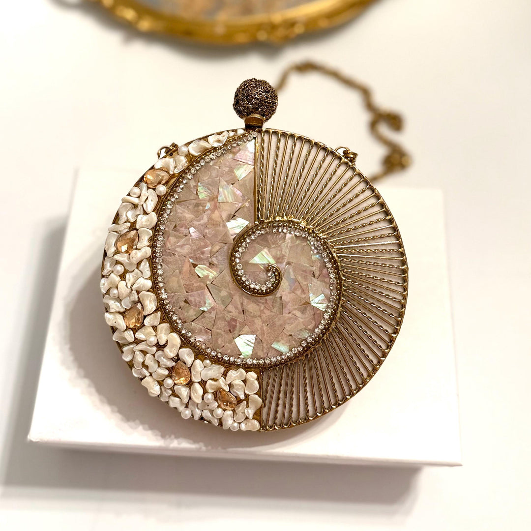 Gold Statement Clutch: Mother of Pearl & Brass, Handmade