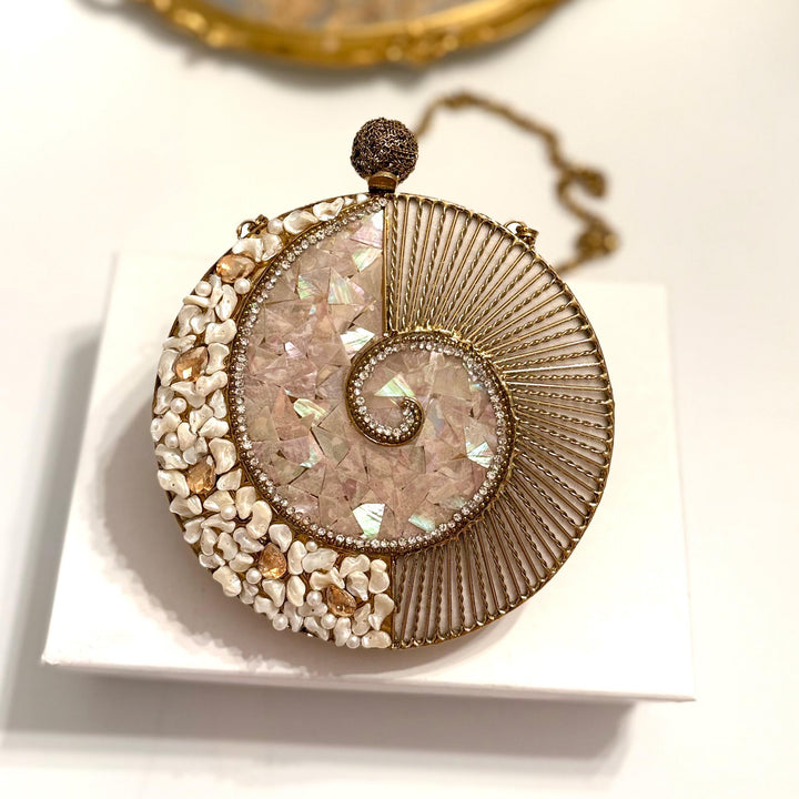 Gold Statement Clutch: Mother of Pearl & Brass, Handmade