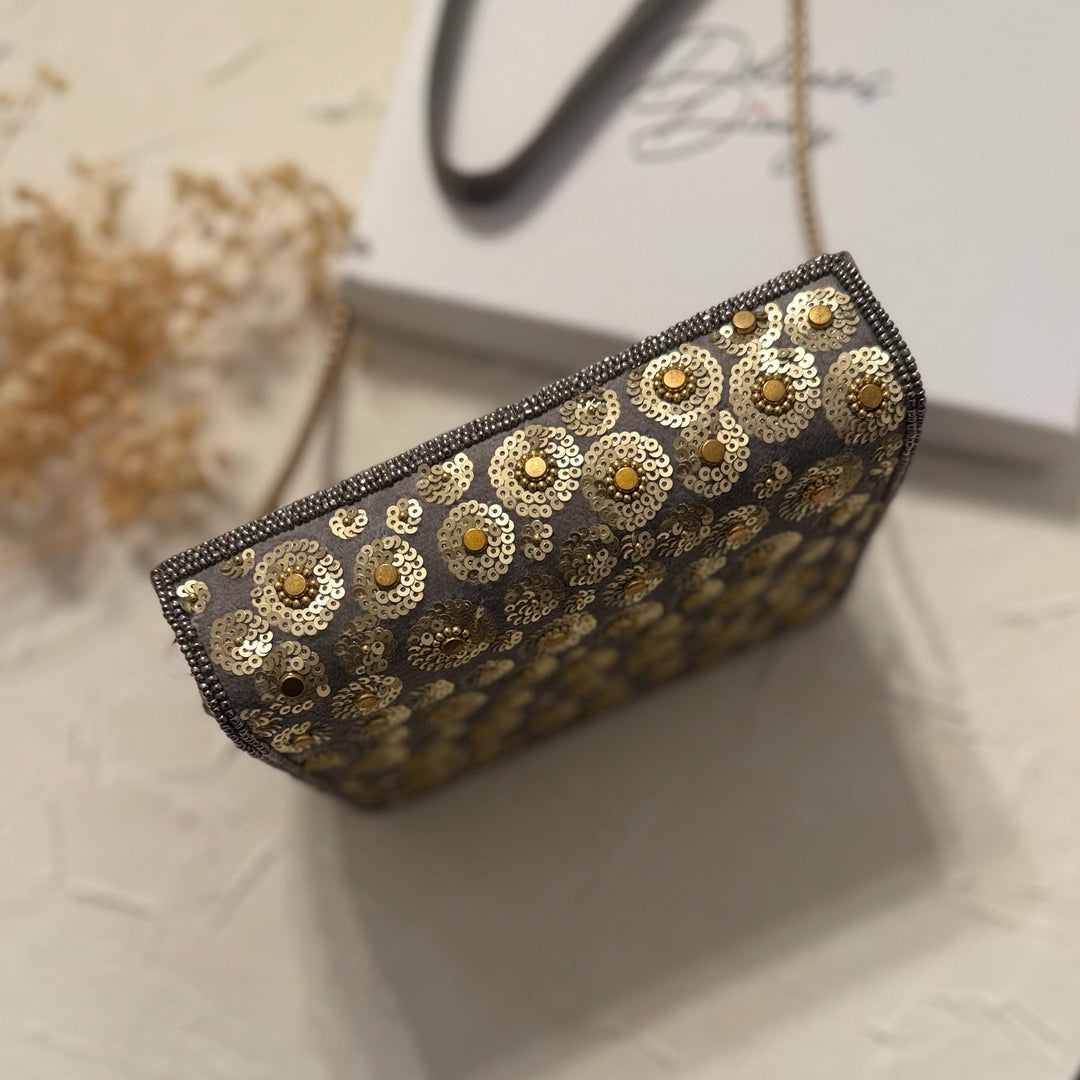Gray Suede Clutch: Sequin Evening Crossbody Bag