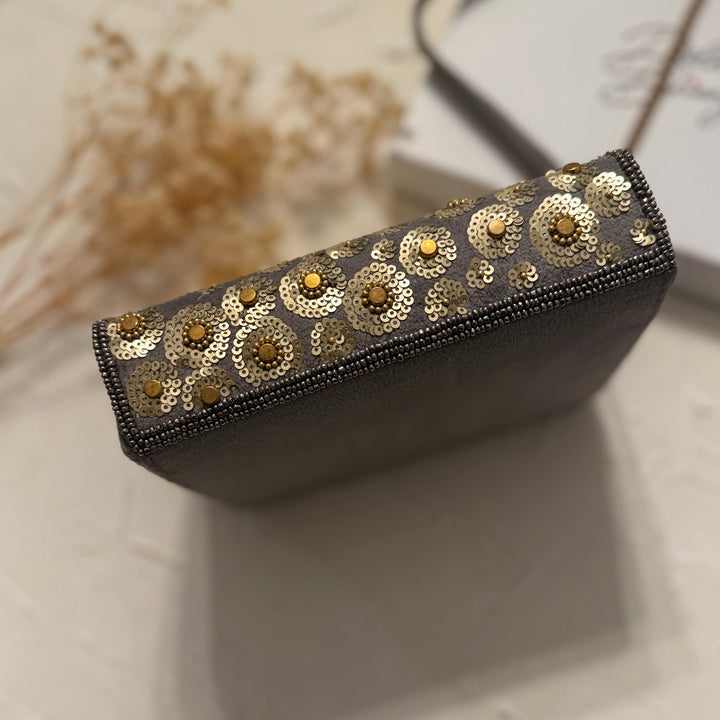 Gray Suede Clutch: Sequin Evening Crossbody Bag