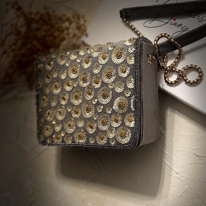 Gray Suede Clutch: Sequin Evening Crossbody Bag