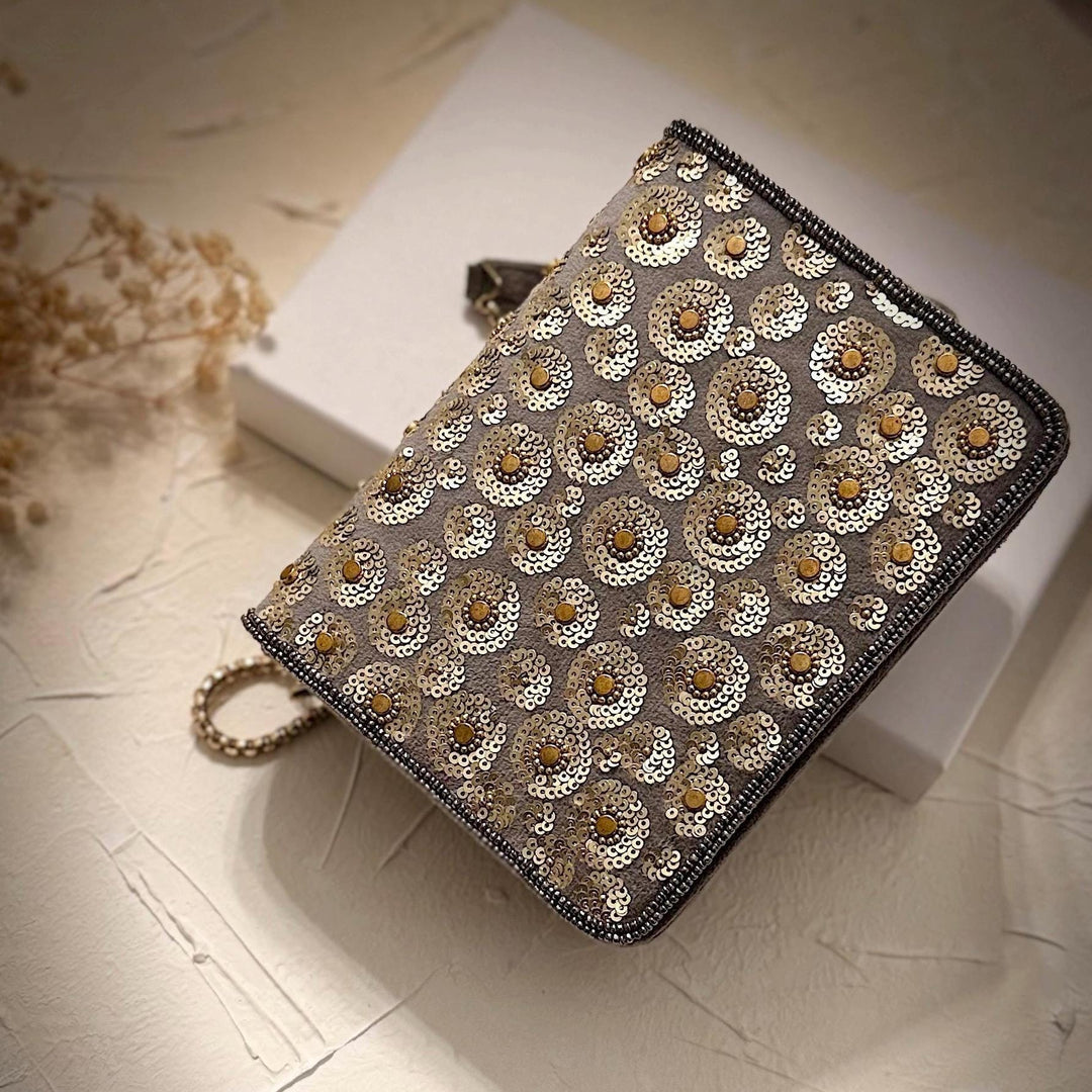 Gray Suede Clutch: Sequin Evening Crossbody Bag
