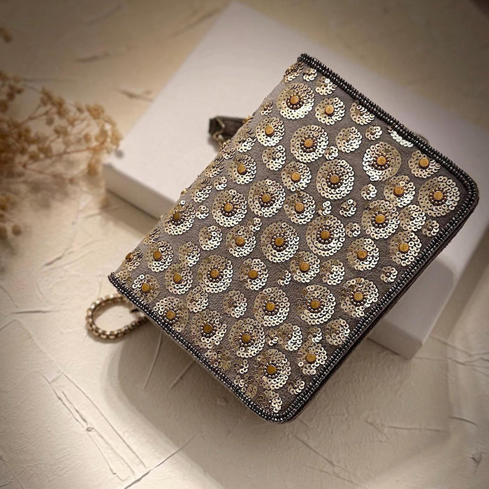 Gray Suede Clutch: Sequin Evening Crossbody Bag