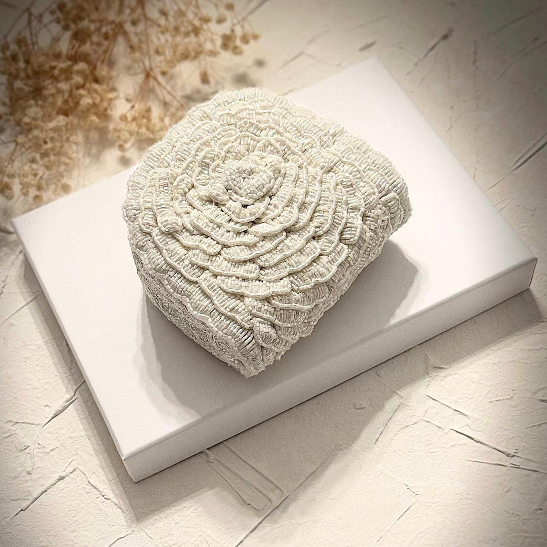 Ivory Beaded Bridal Clutch: 3D Flower Wedding Evening Bag