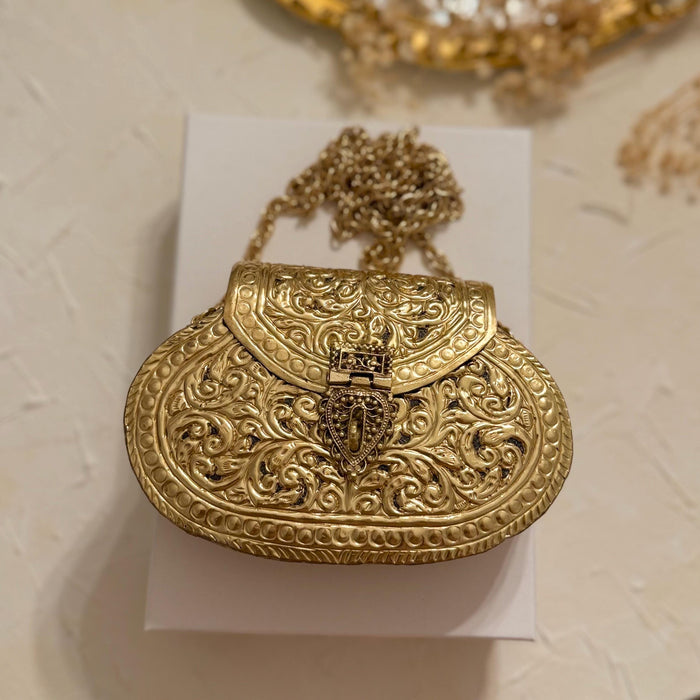 Gold Plated Brass Clutch: Vintage Style Wedding Handbag