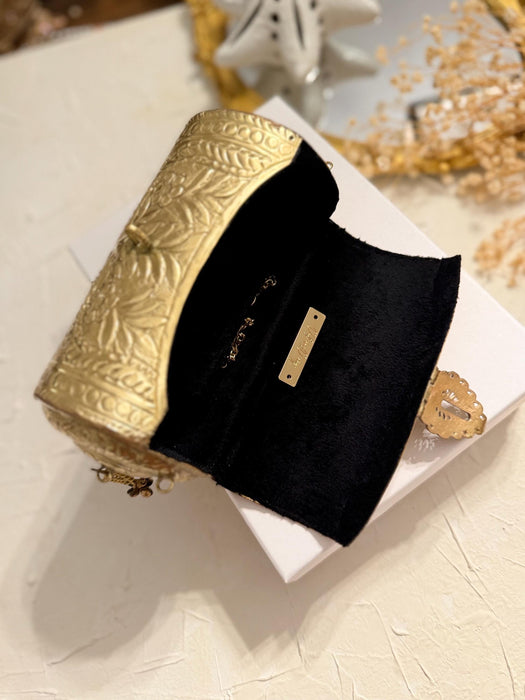 Handmade 14K Gold Plated Brass Clutch: Vintage Style Wedding Purse