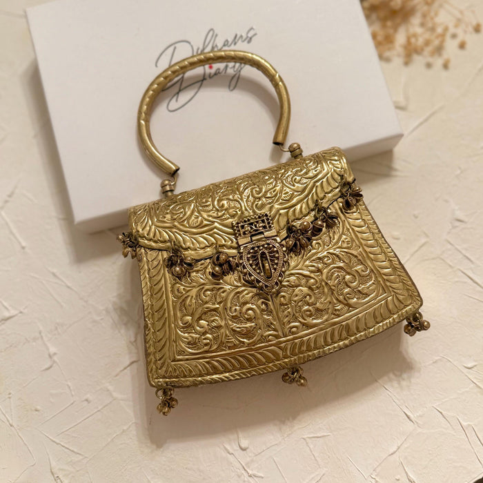 Brass Clutch: Gold Statement Handbag, Indian Vintage Style