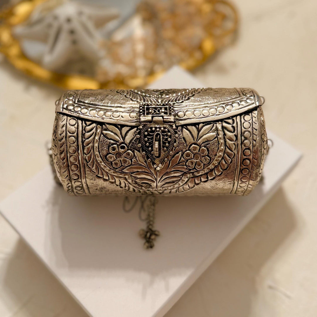 Silver Plated Brass Clutch: Vintage Style Crossbody Handbag