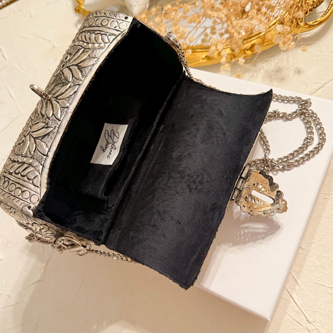 Silver Plated Brass Clutch: Vintage Style Crossbody Handbag