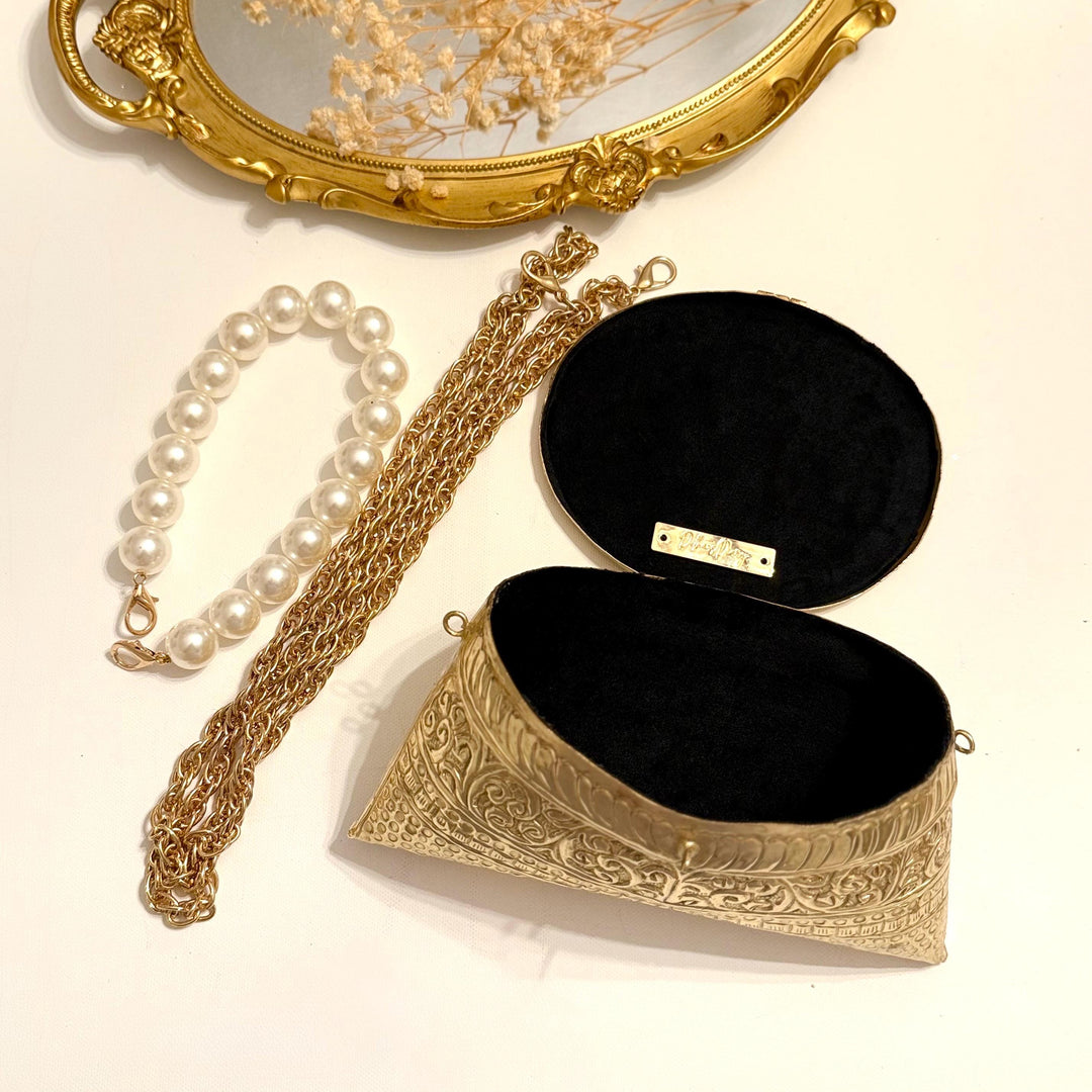 14k Gold Plated Brass Clutch: Vintage Style Top Handle Shoulder Bag
