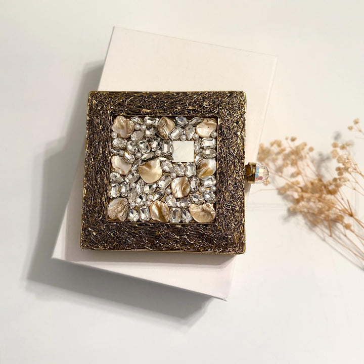 Bronze Clutch: Mother of Pearl & Crystal Evening Wristlet