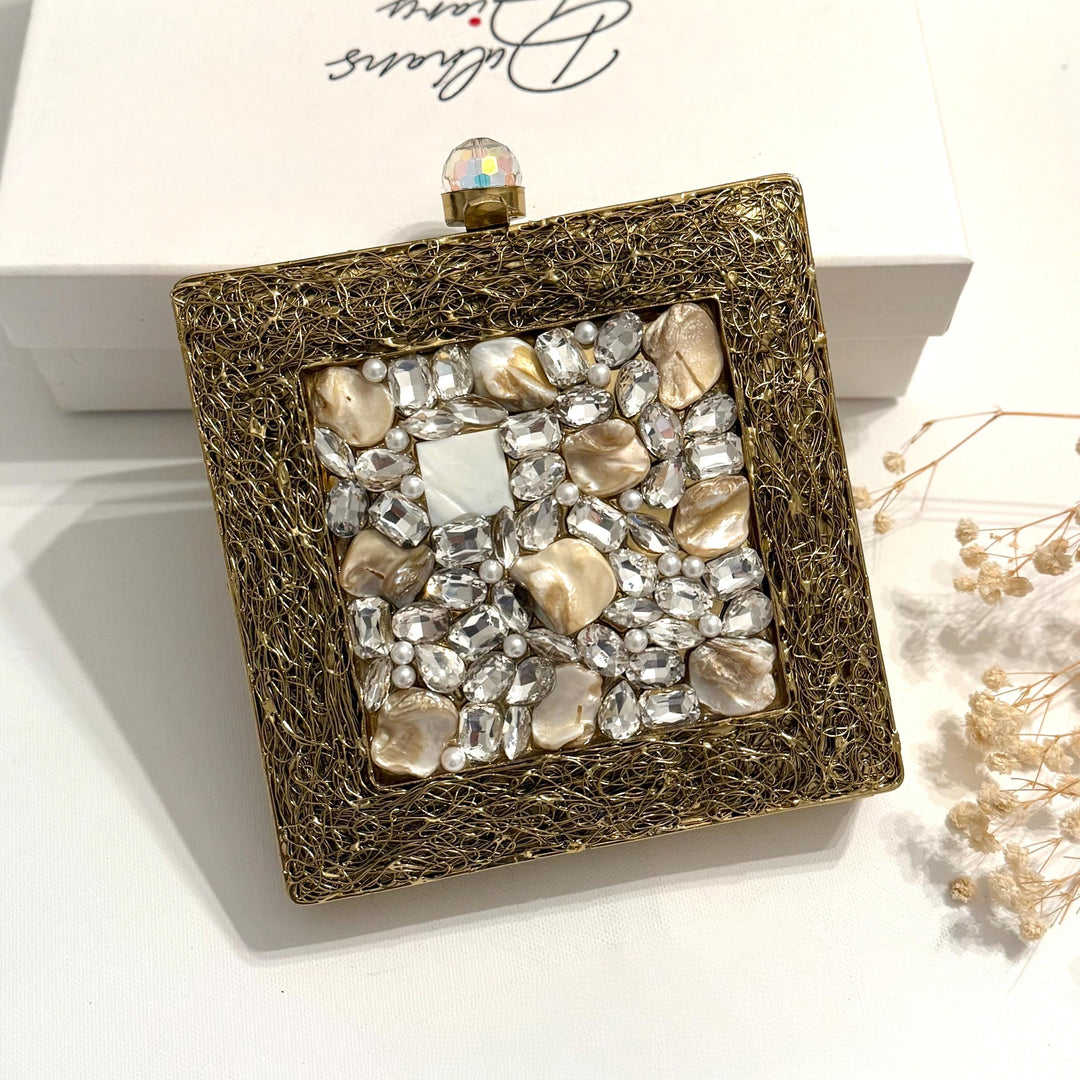 Bronze Clutch: Mother of Pearl & Crystal Evening Wristlet