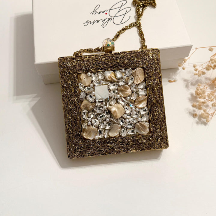 Bronze Clutch: Mother of Pearl & Crystal Evening Wristlet