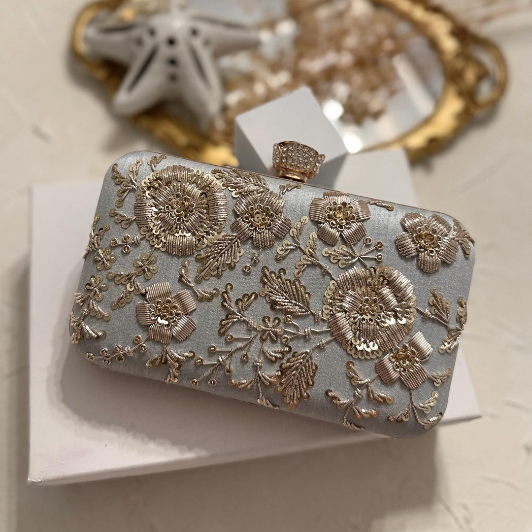 Powder Blue Bridal Clutch: Handmade Zardozi Indian Wedding Clutch