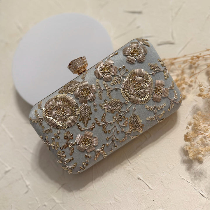 Powder Blue Bridal Clutch: Handmade Zardozi Indian Wedding Clutch