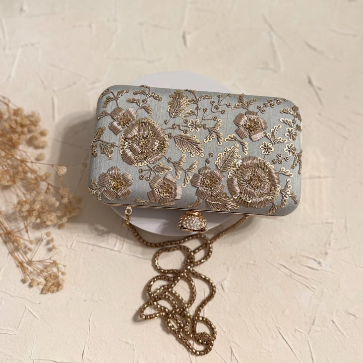 Powder Blue Bridal Clutch: Handmade Zardozi Indian Wedding Clutch