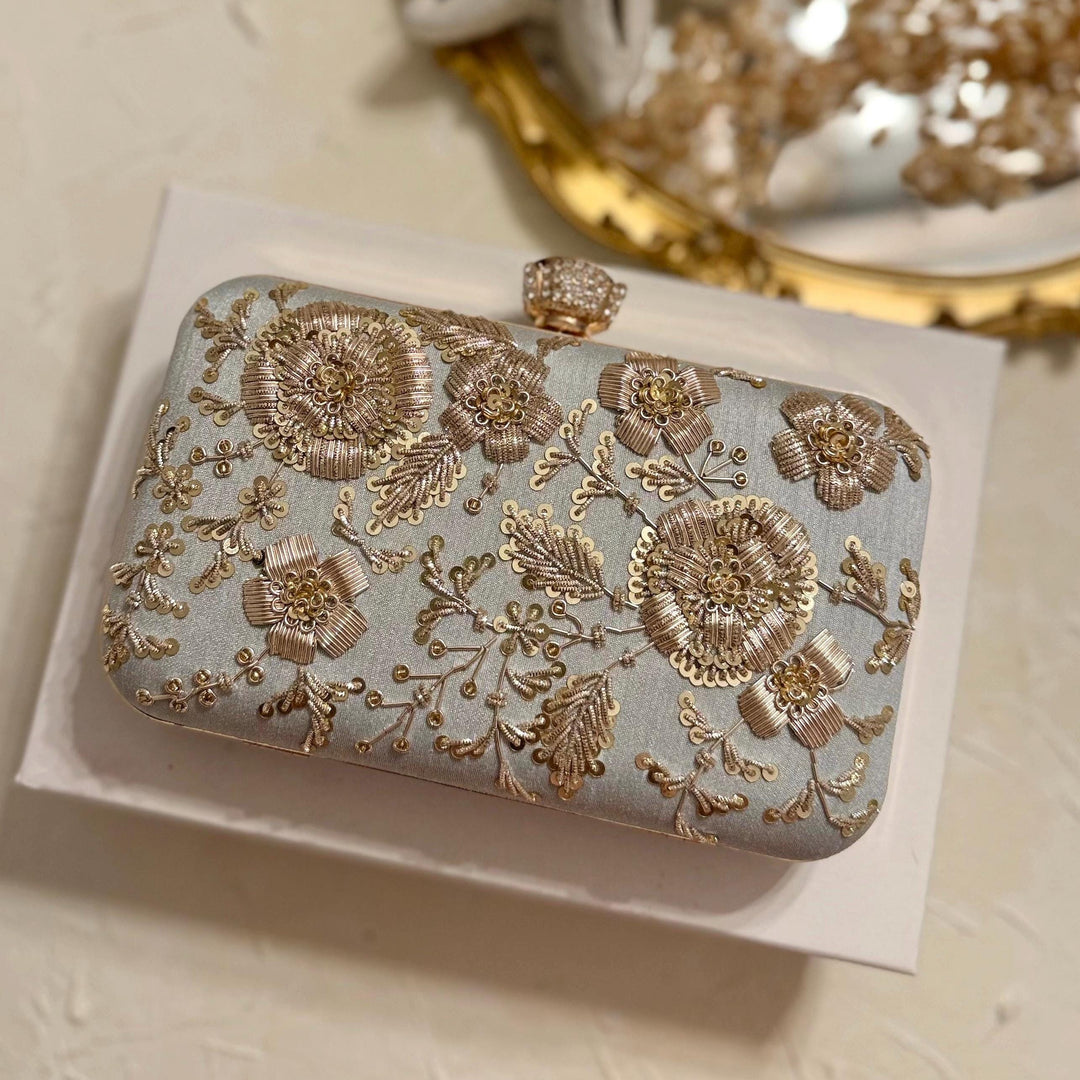 Powder Blue Bridal Clutch: Handmade Zardozi Indian Wedding Clutch